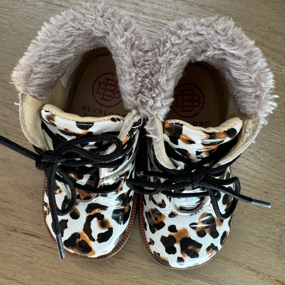 Blublonc patent leather toddler booties ankle shoes animal print size 5
